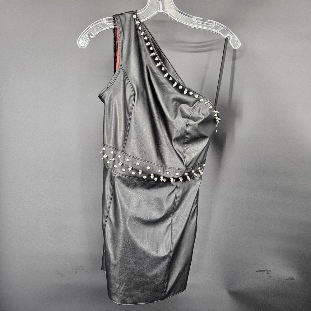 Kitten Allure Dress Womens Small One Shoulder Faux Leather Spiked Lingerie Punk